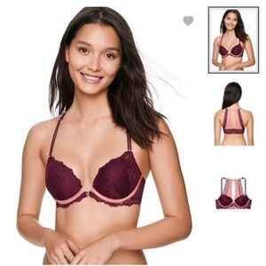 Date Push Up Lace Front-Closure Bra in Burgundy 34DD